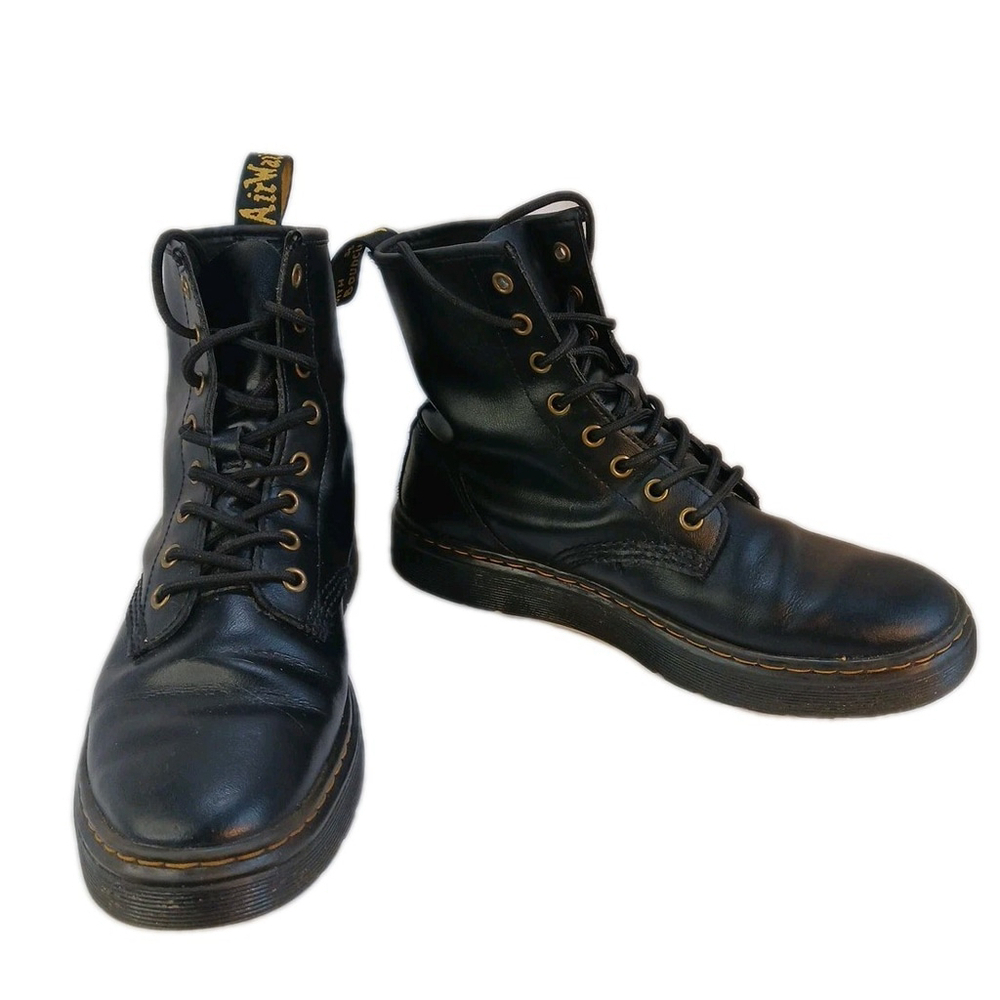 Dr Martens Zavala Black Leather Combat Boots Men's 8 Women's 9